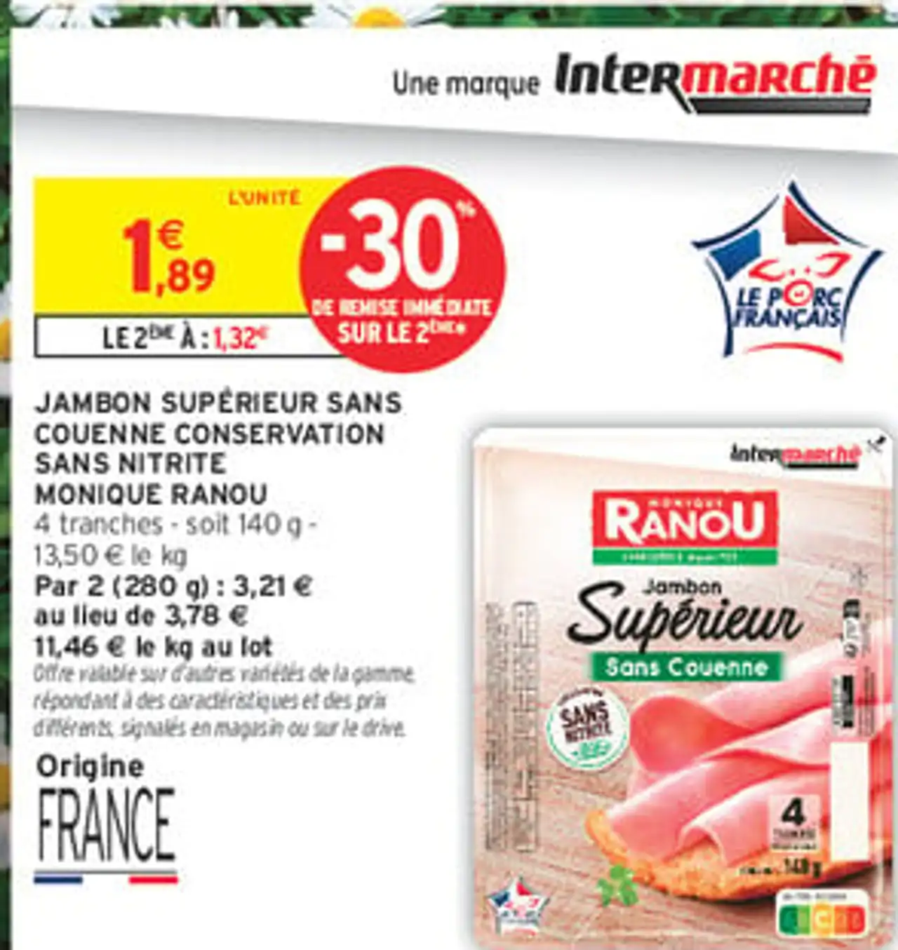 JAMBON SUPÉRIEUR SANS COUENNE CONSERVATION SANS NITRITE MONIQUE RANOU ...