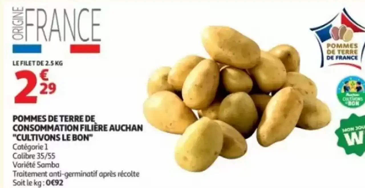 POMMES DE TERRE DE CONSOMMATION FILIÈRE AUCHAN "CULTIVONS LE BON"