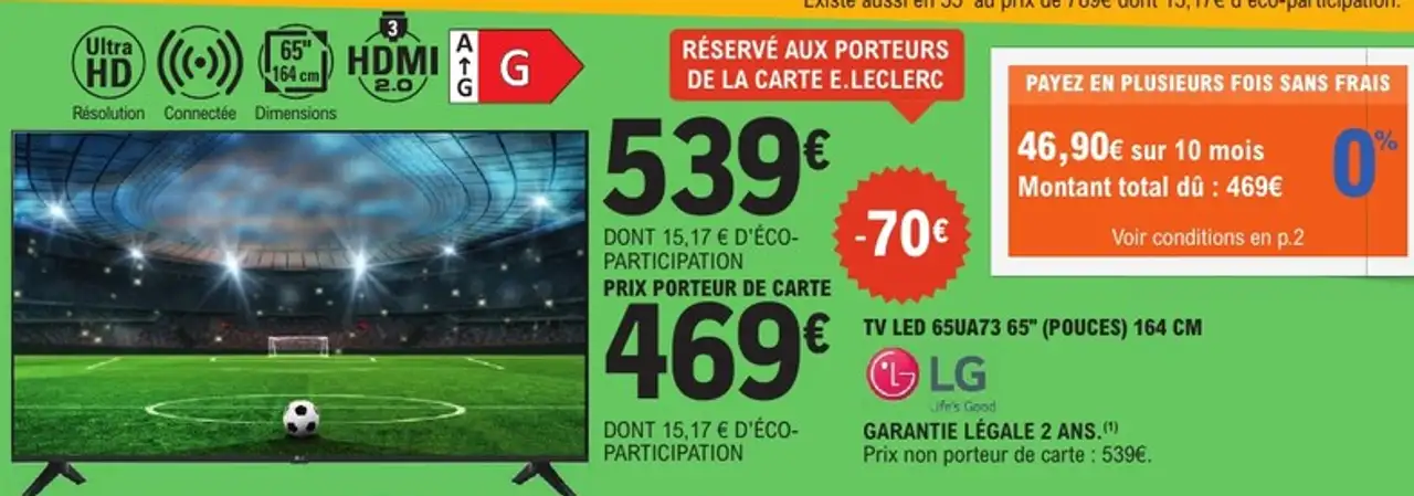 TV LED 65UA73 65" (POUCES) 164 cm