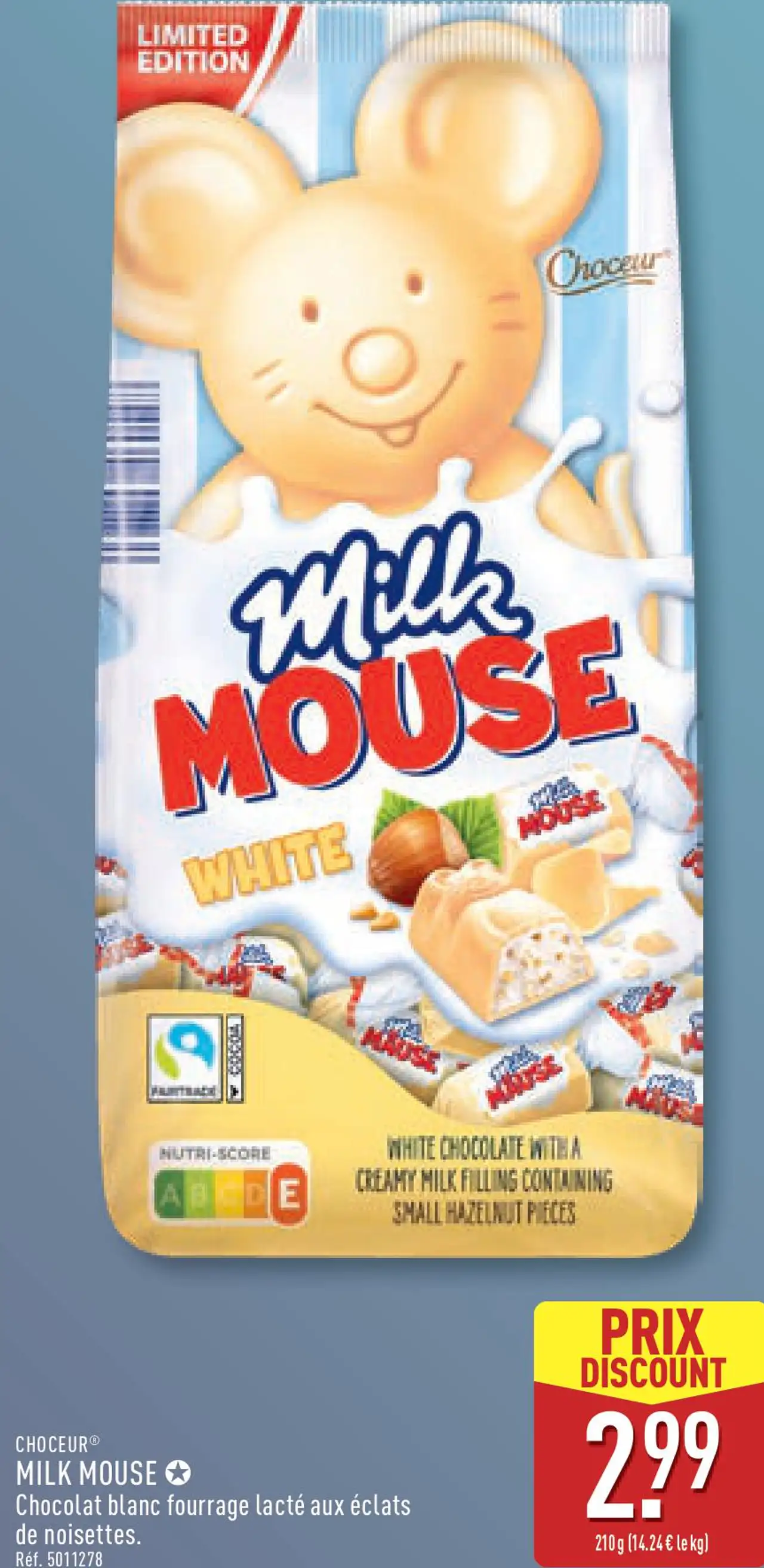 CHOCEUR® MILK MOUSE Chocolat blanc fourrage lacté aux éclats de noisettes.