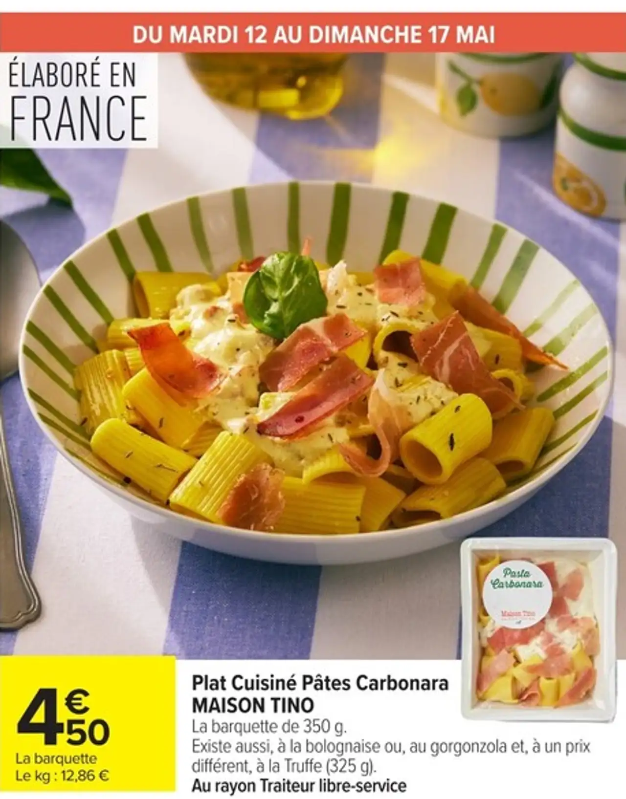 Plat Cuisiné Pâtes Carbonara MAISON TINO