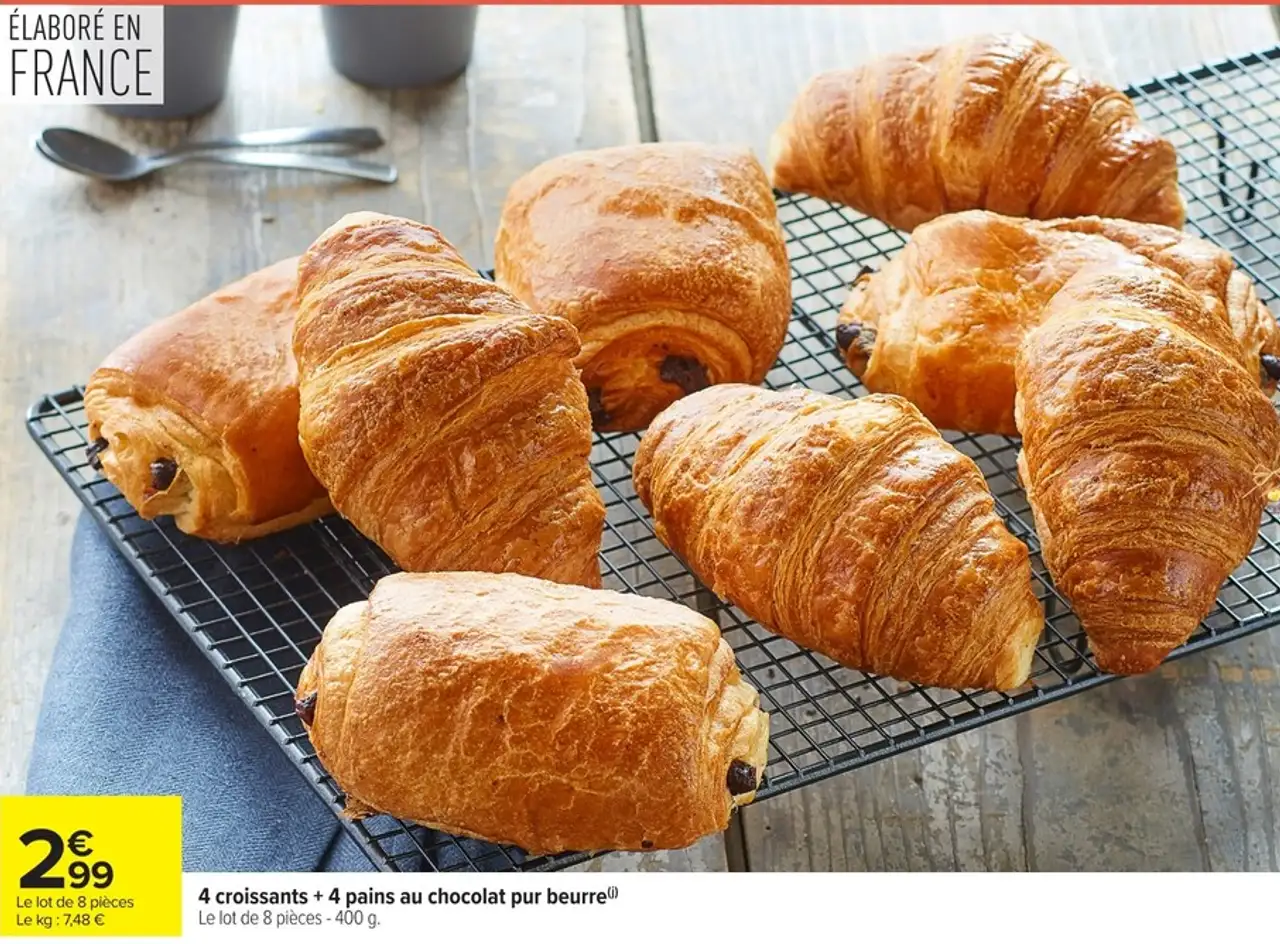 4 croissants + 4 pains au chocolat pur beurre