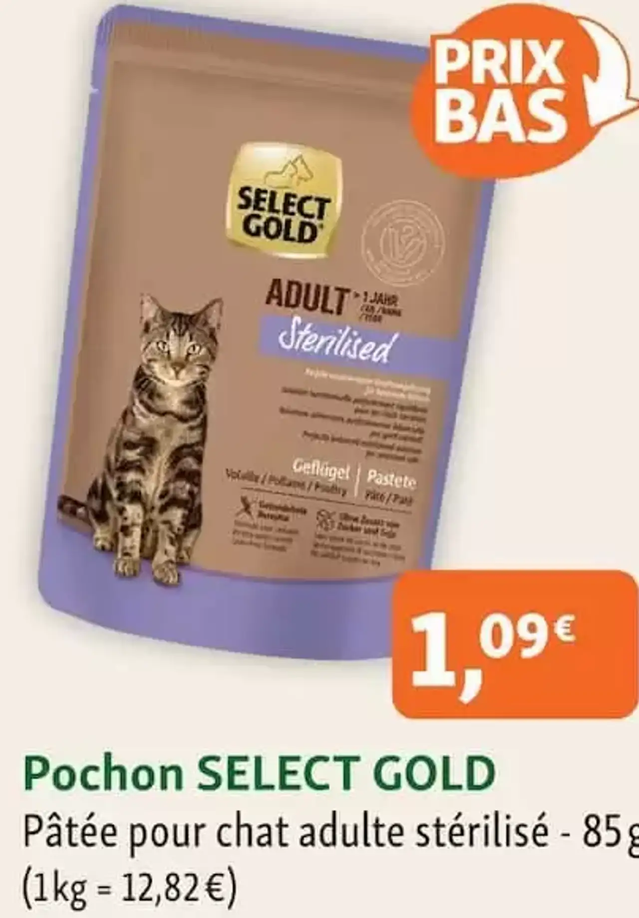 Pochon SELECT GOLD Pâtée pour chat adulte stérilisé - 85g