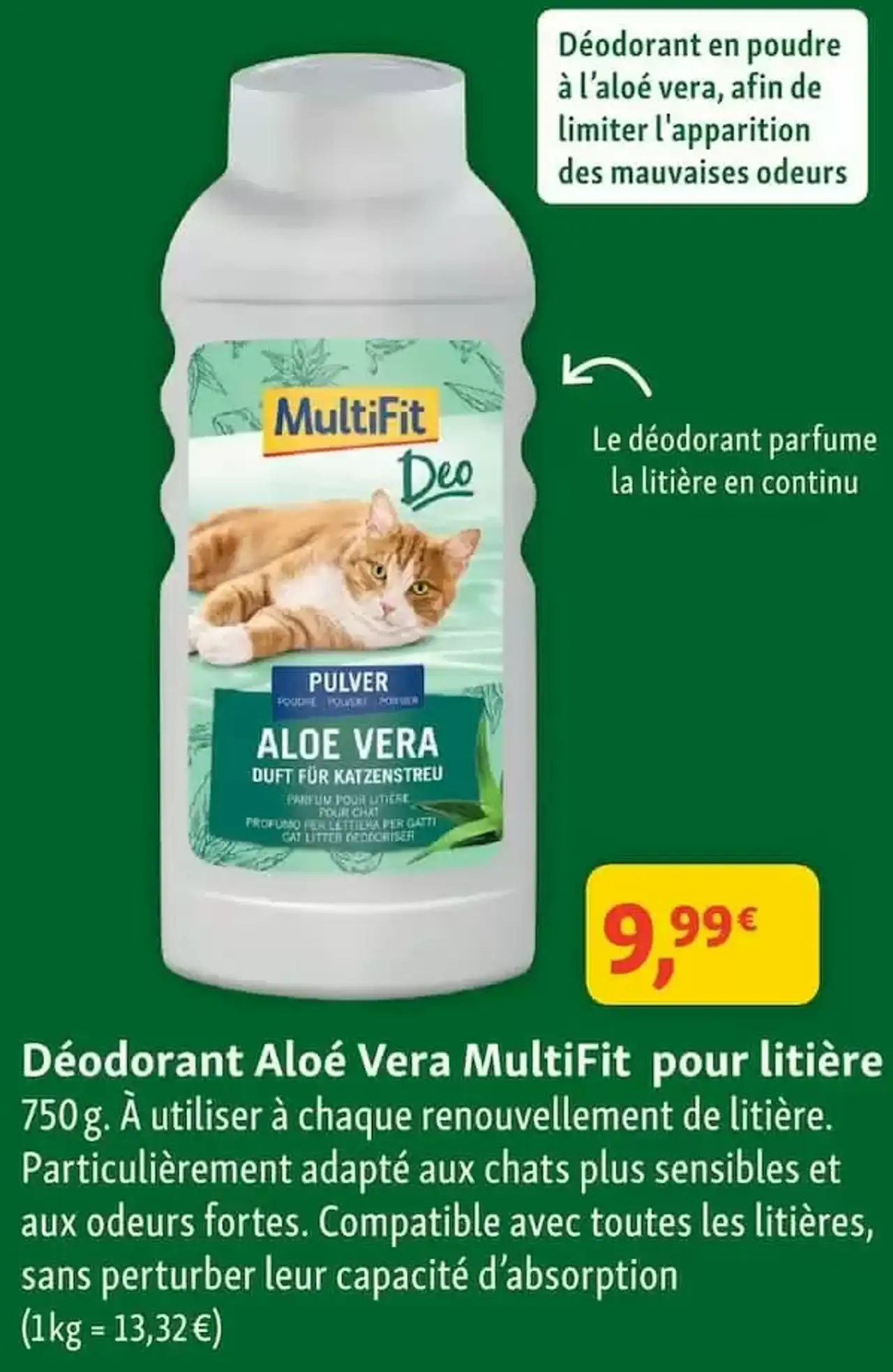 Déodorant Aloé Vera MultiFit pour litière