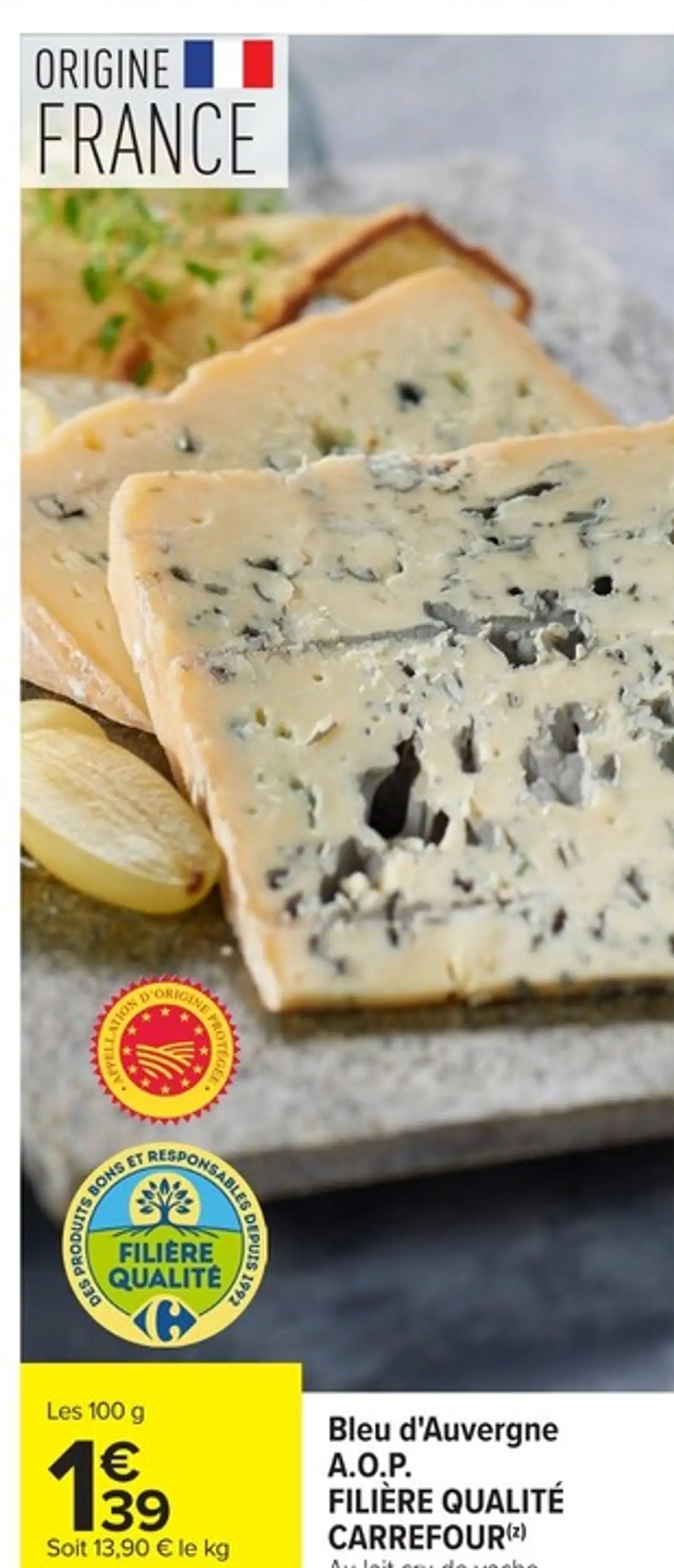 Bleu d'Auvergne A.O.P. FILIÈRE QUALITÉ CARREFOUR