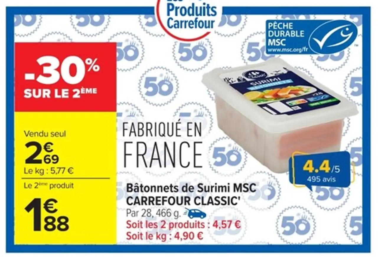 Bâtonnets de Surimi MSC CARREFOUR CLASSIC