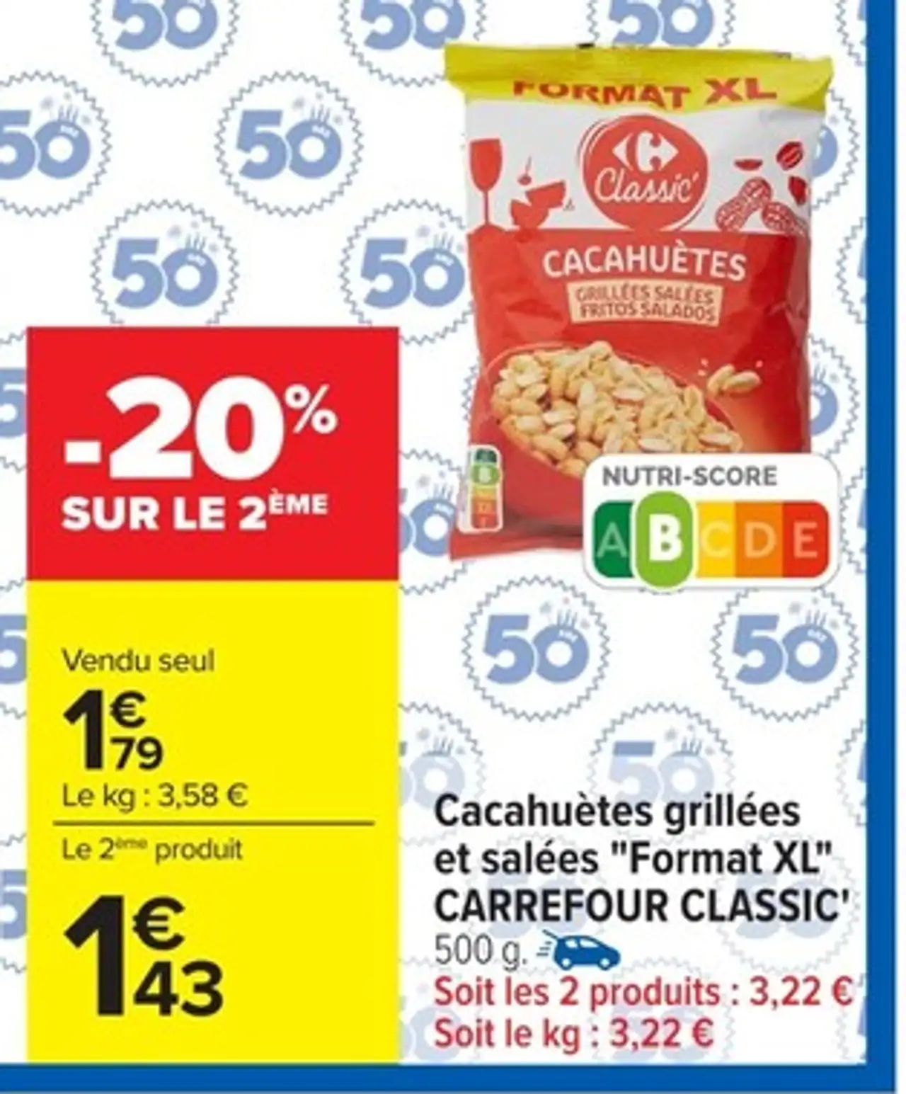 Cacahuètes grillées et salées 'Format XL' CARREFOUR CLASSIC