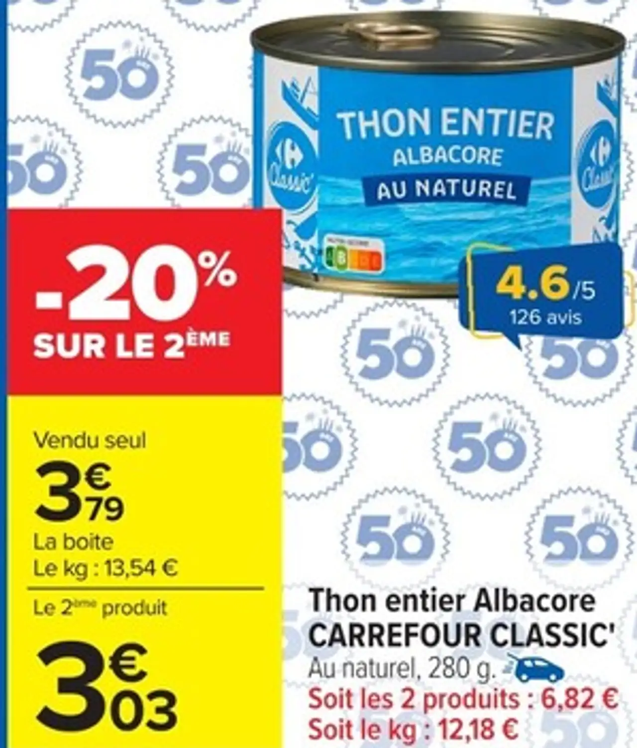 Thon entier Albacore CARREFOUR CLASSIC