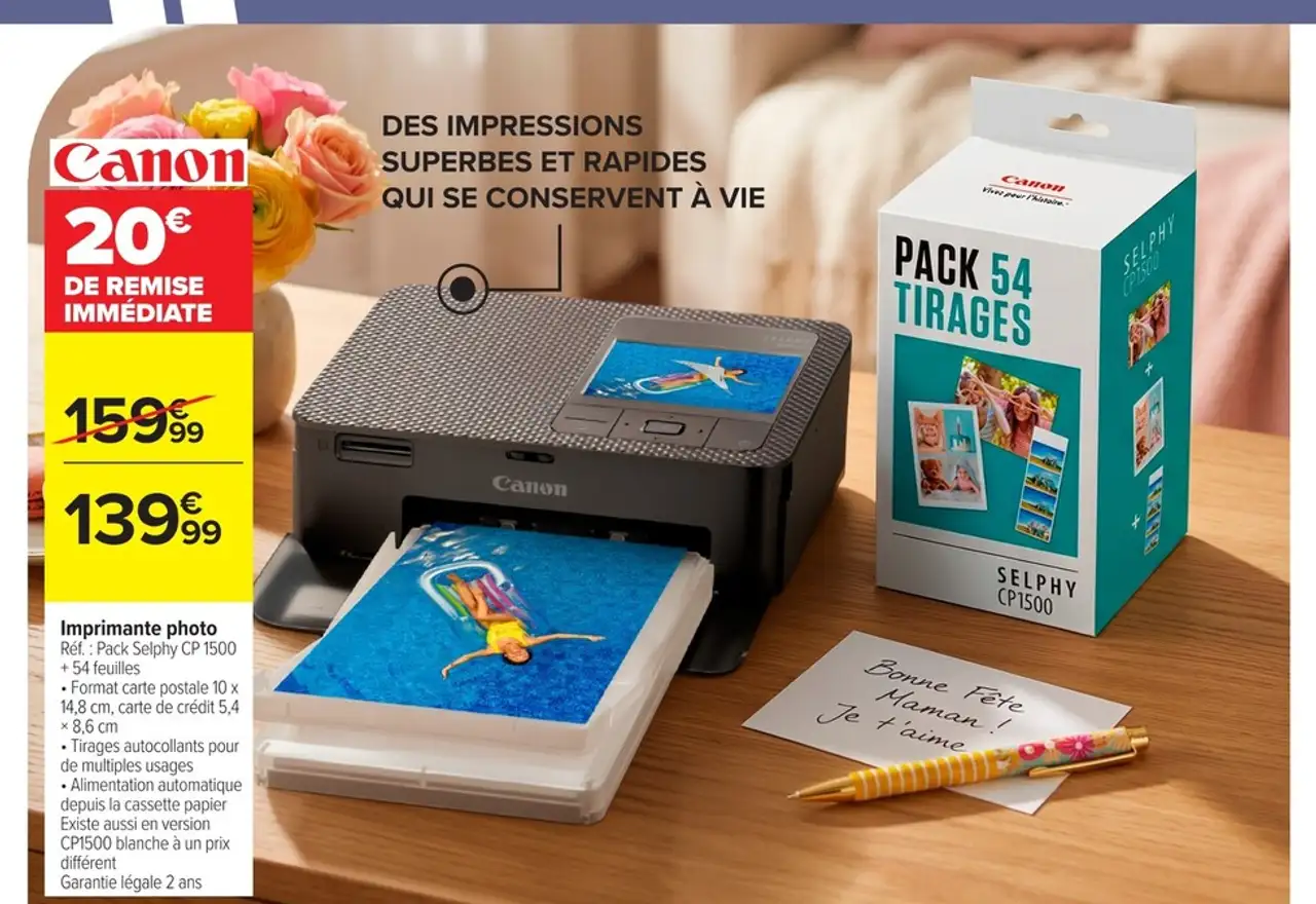 Imprimante photo Réf . : Pack Selphy CP 1500 + 54 feuilles