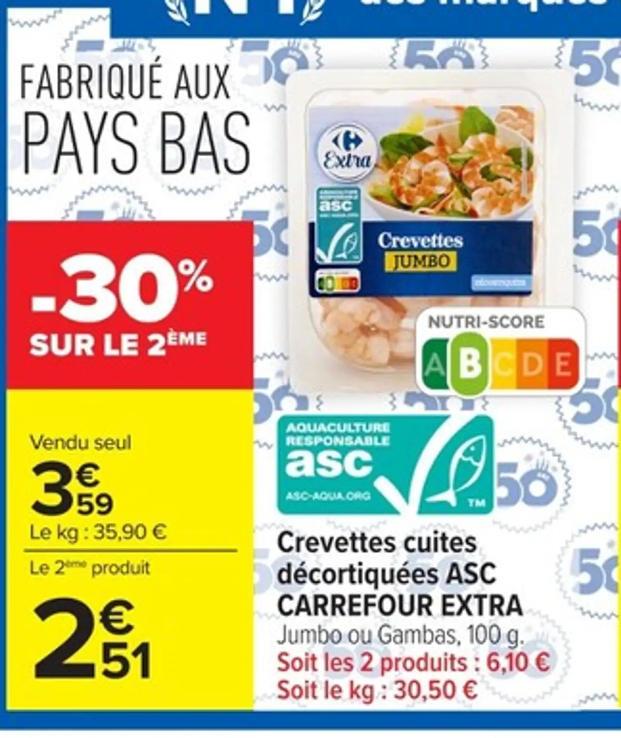Crevettes cuites décortiquées ASC Carrefour Extra