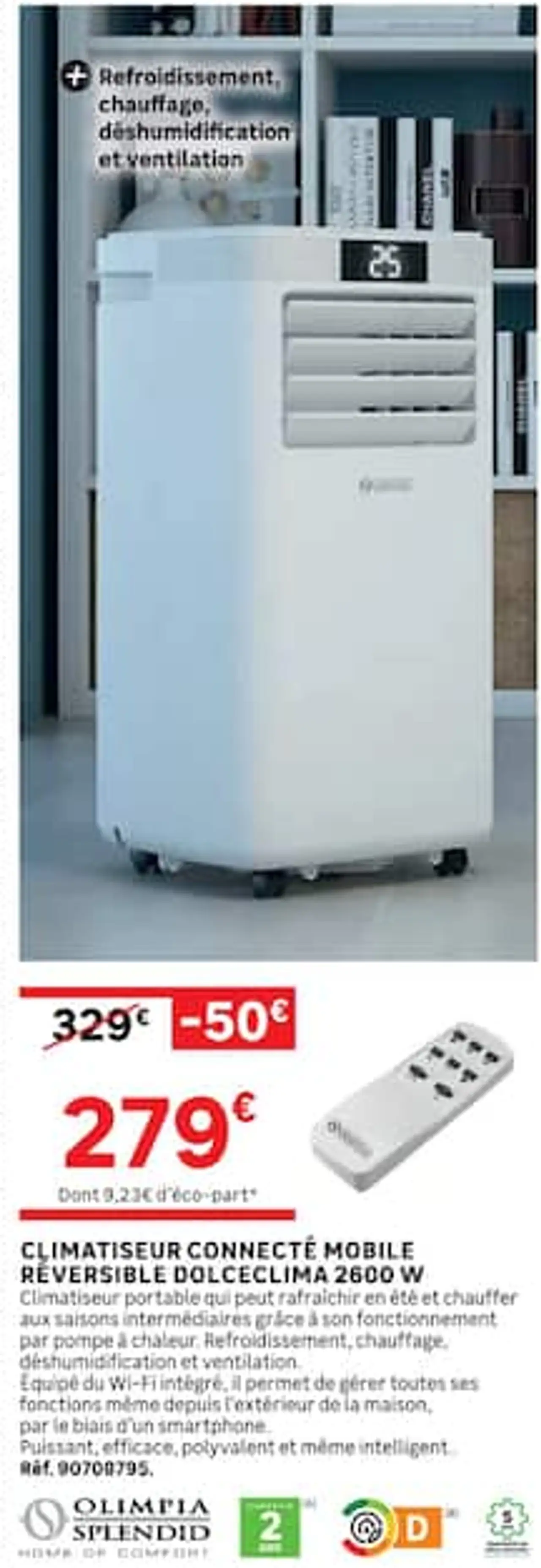 CLIMATISEUR CONNECTÉ MOBILE RÉVERSIBLE DOLCECLIMA 2600 W