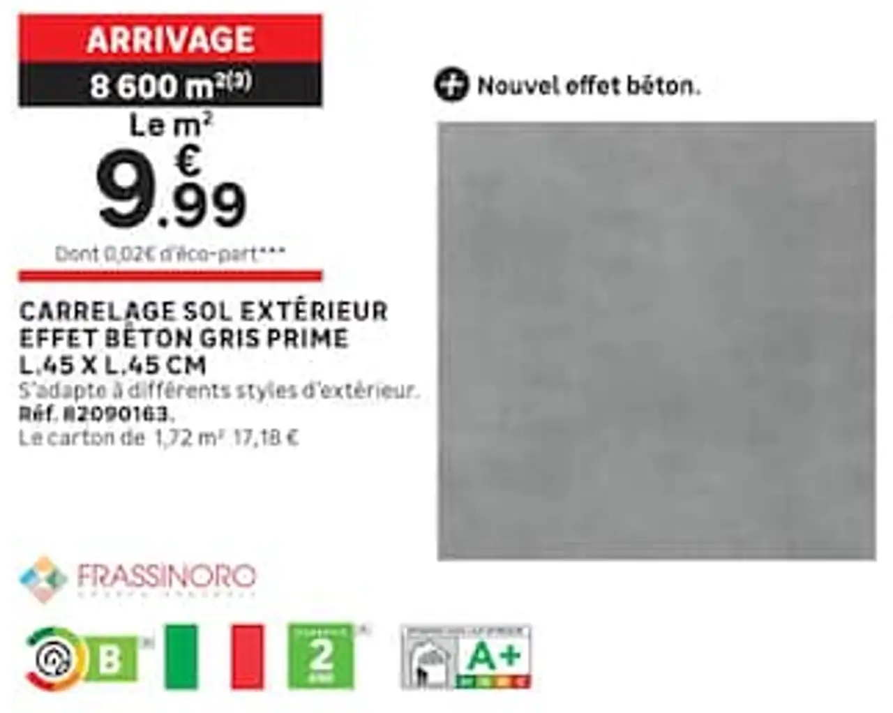 CARRELAGE SOL EXTÉRIEUR EFFET BÉTON GRIS PRIME FRASSINORO