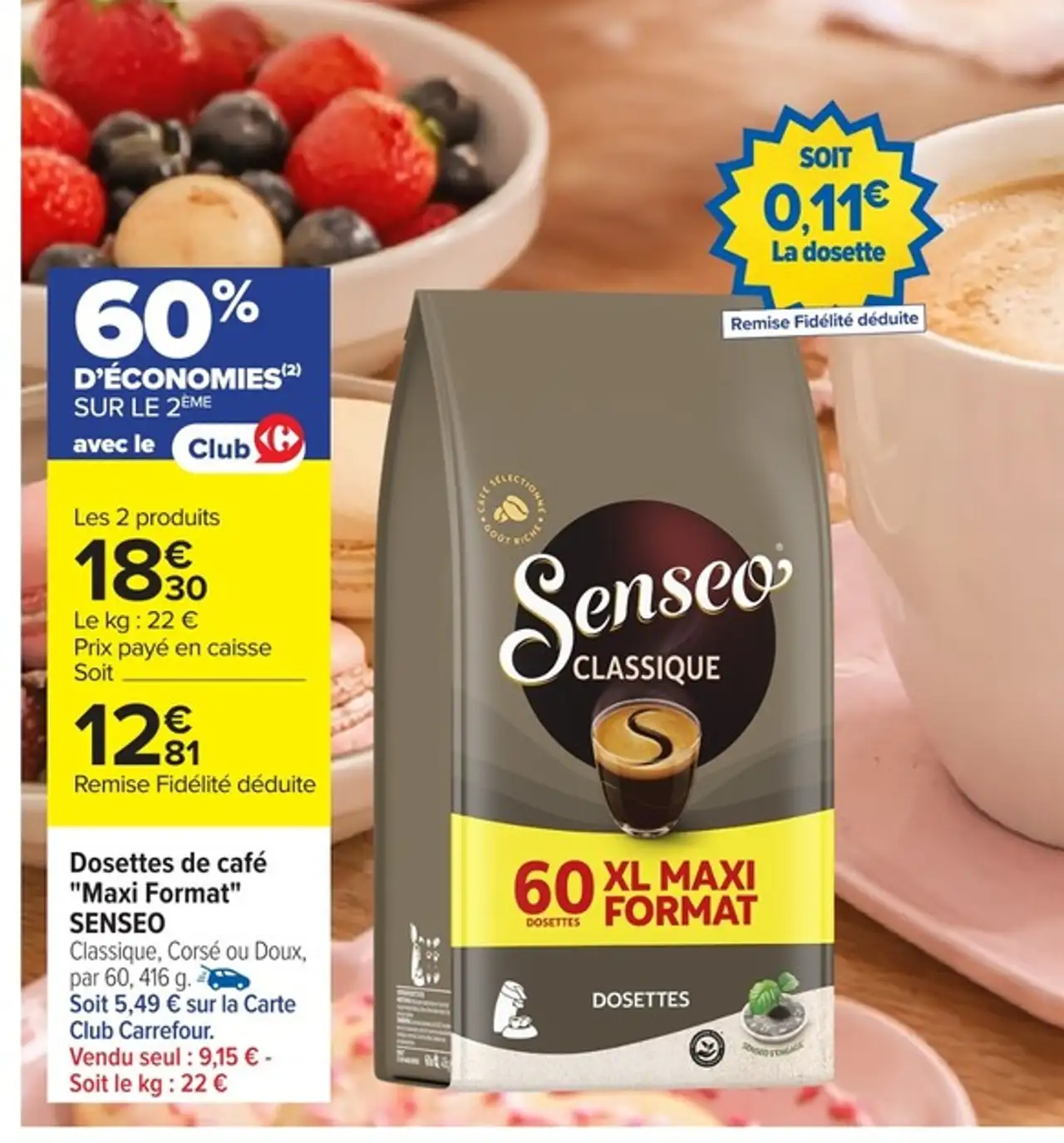 Dosettes de café "Maxi Format" SENSEO Classique, Corsé ou Doux, par 60, 416 g.