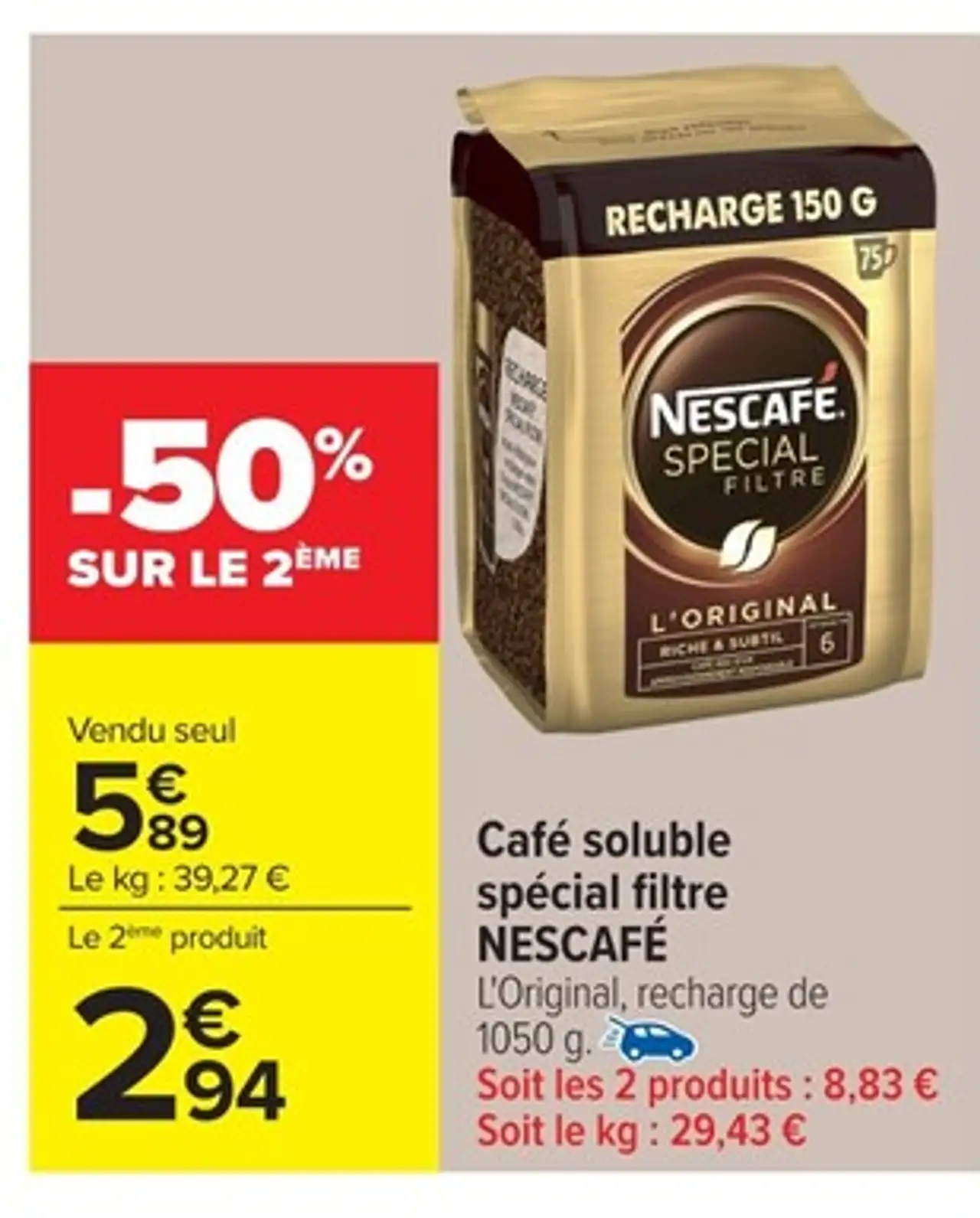 Café soluble spécial filtre NESCAFÉ L'Original, recharge de 1050 g.