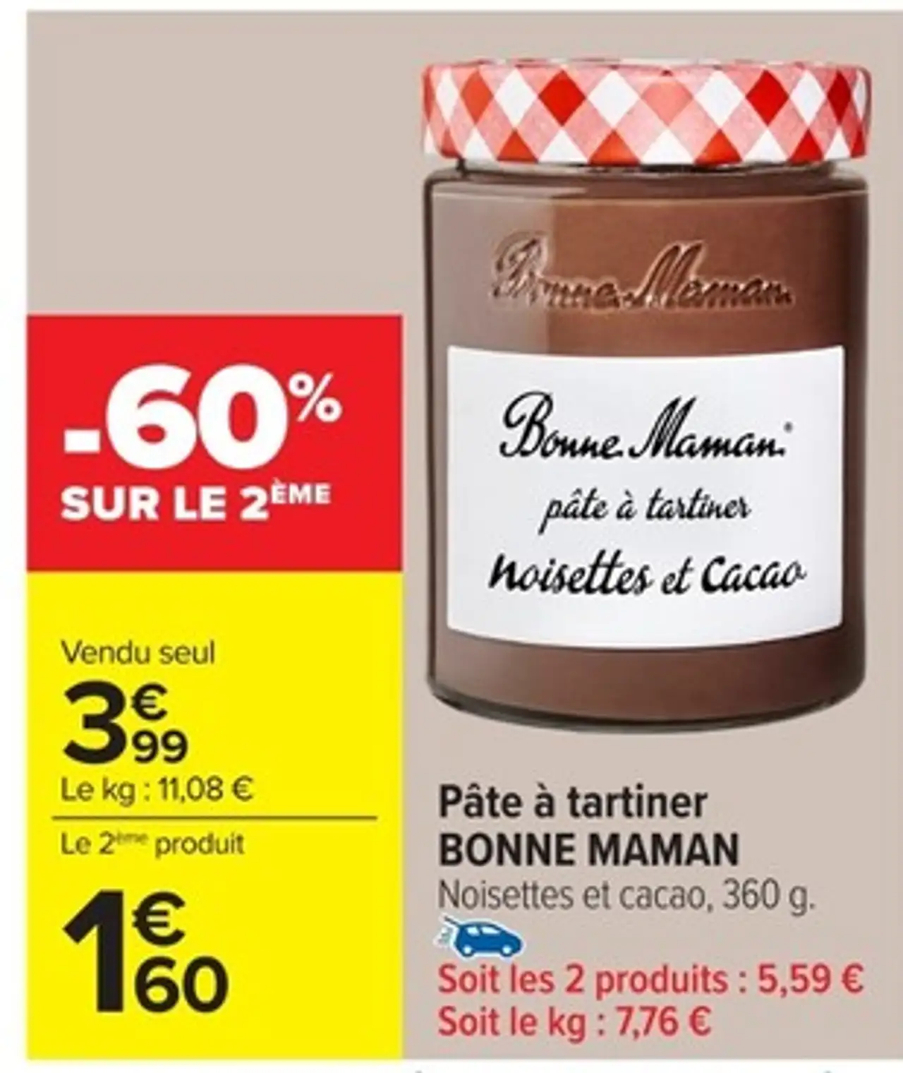 Pâte à tartiner BONNE MAMAN Noisettes et cacao, 360 g.
