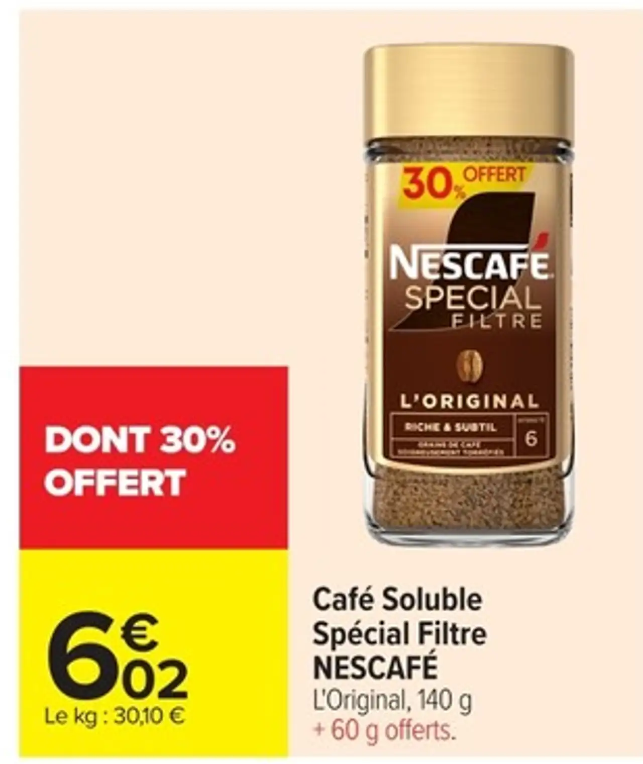 Café Soluble Spécial Filtre NESCAFÉ L'Original, 140 g + 60 g offerts