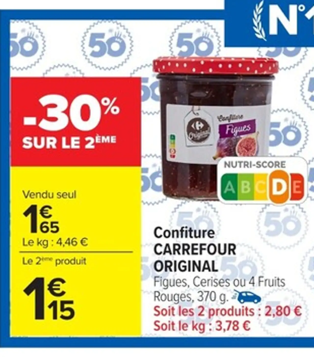 Confiture CARREFOUR ORIGINAL Figues, Cerises ou 4 Fruits Rouges, 370 g