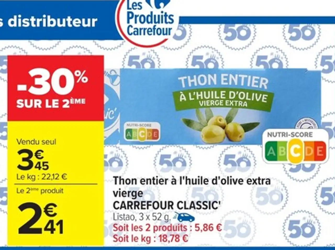 Thon entier à l'huile d'olive extra vierge CARREFOUR CLASSIC'