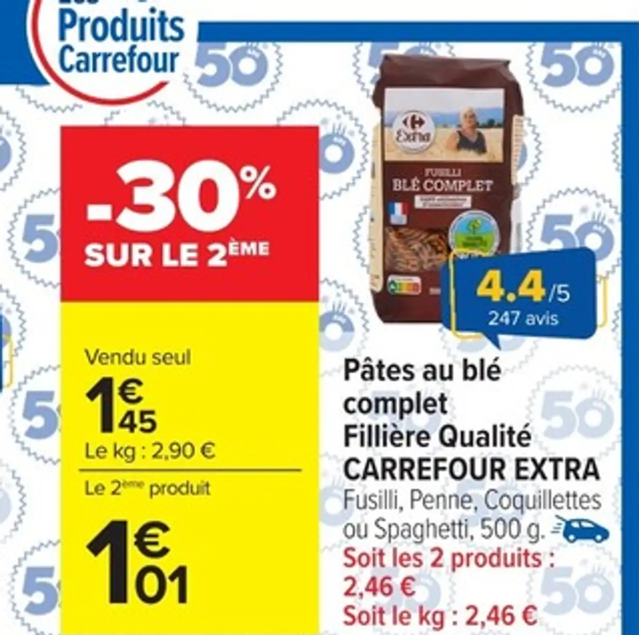 Pâtes au blé complet Fillière Qualité CARREFOUR EXTRA