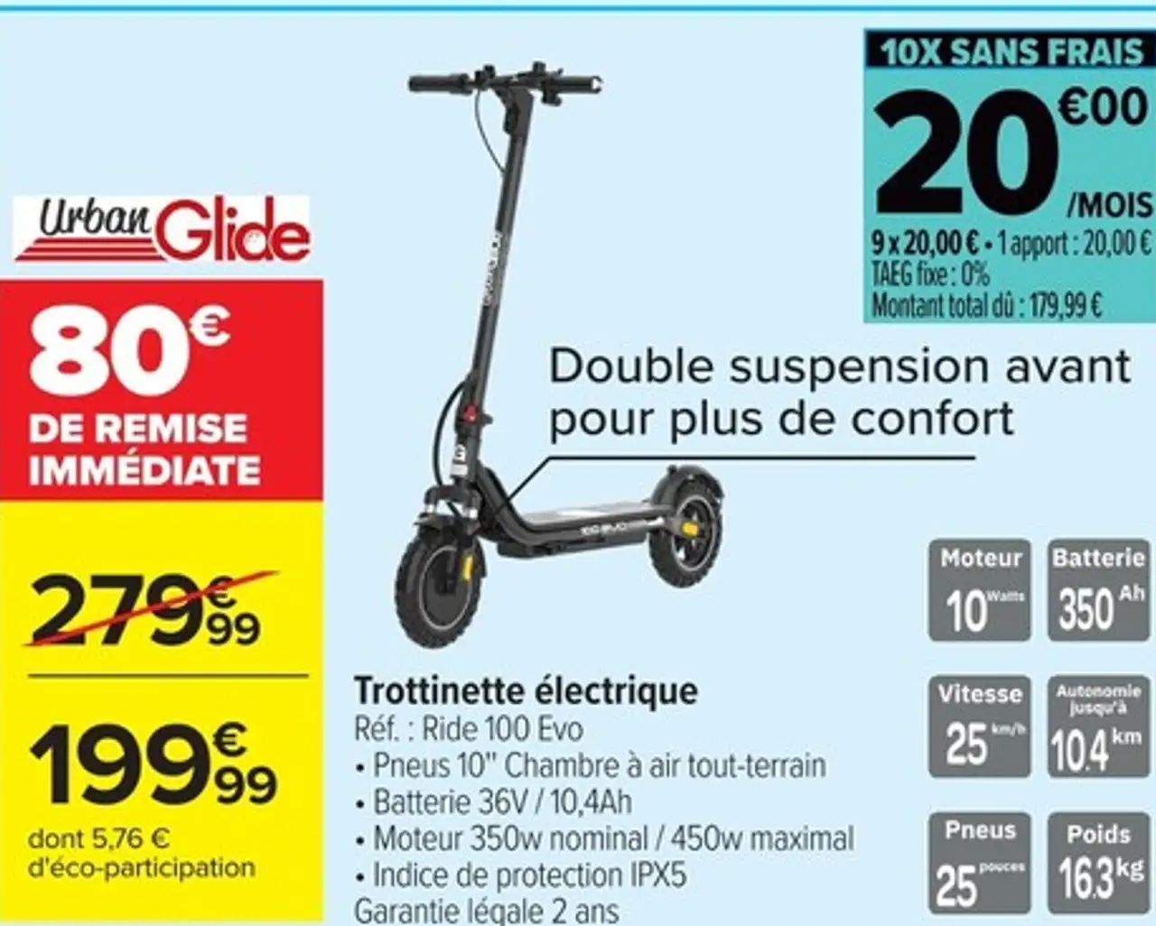 Urban Glide Trottinette électrique Réf. : Ride 100 Evo