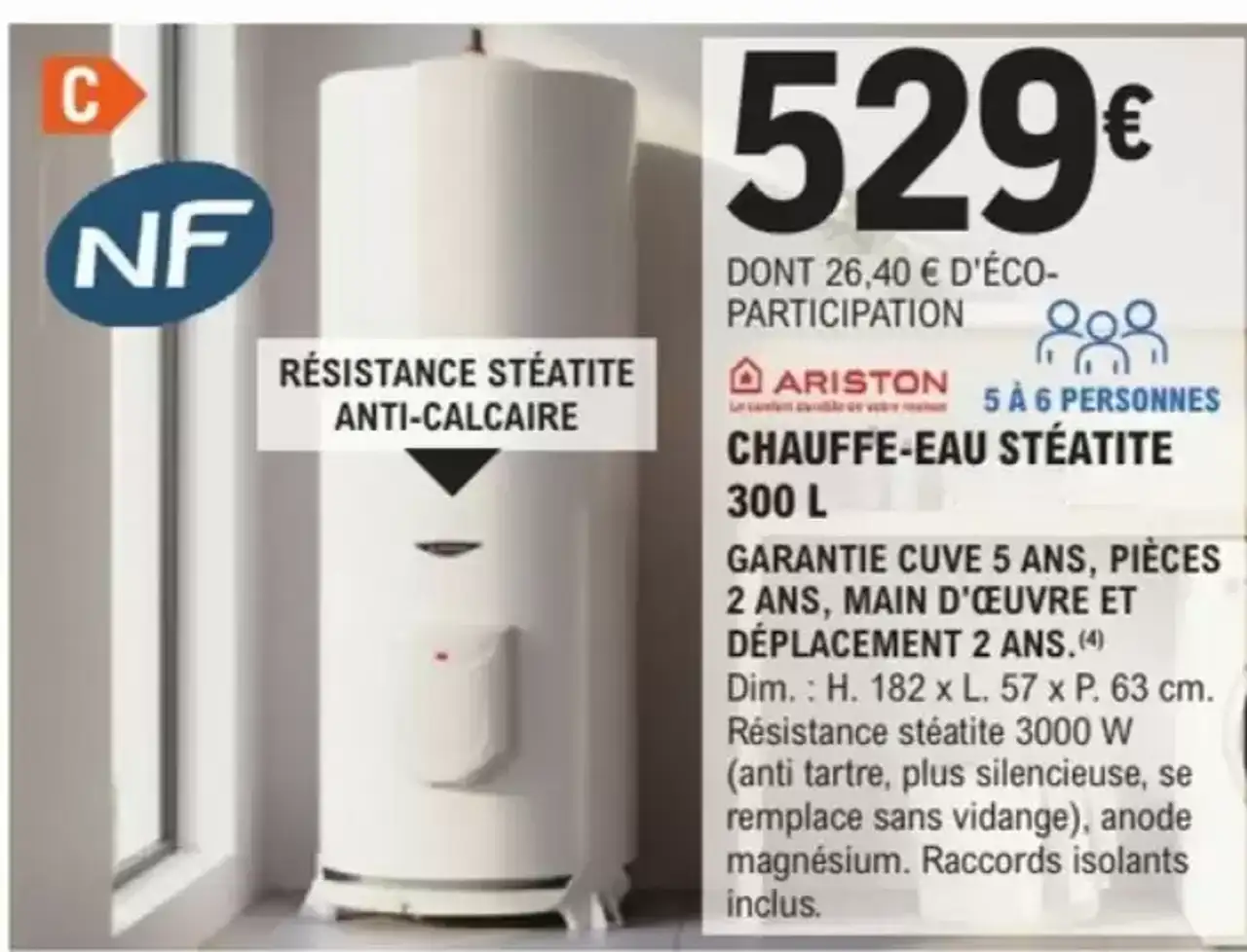 CHAUFFE-EAU STÉATITE 300 L