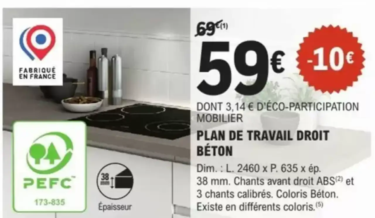 PLAN DE TRAVAIL DROIT BÉTON