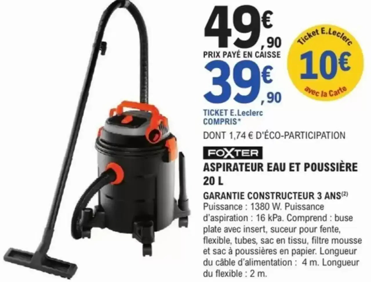 FOXTER ASPIRATEUR EAU ET POUSSIÈRE 20 L