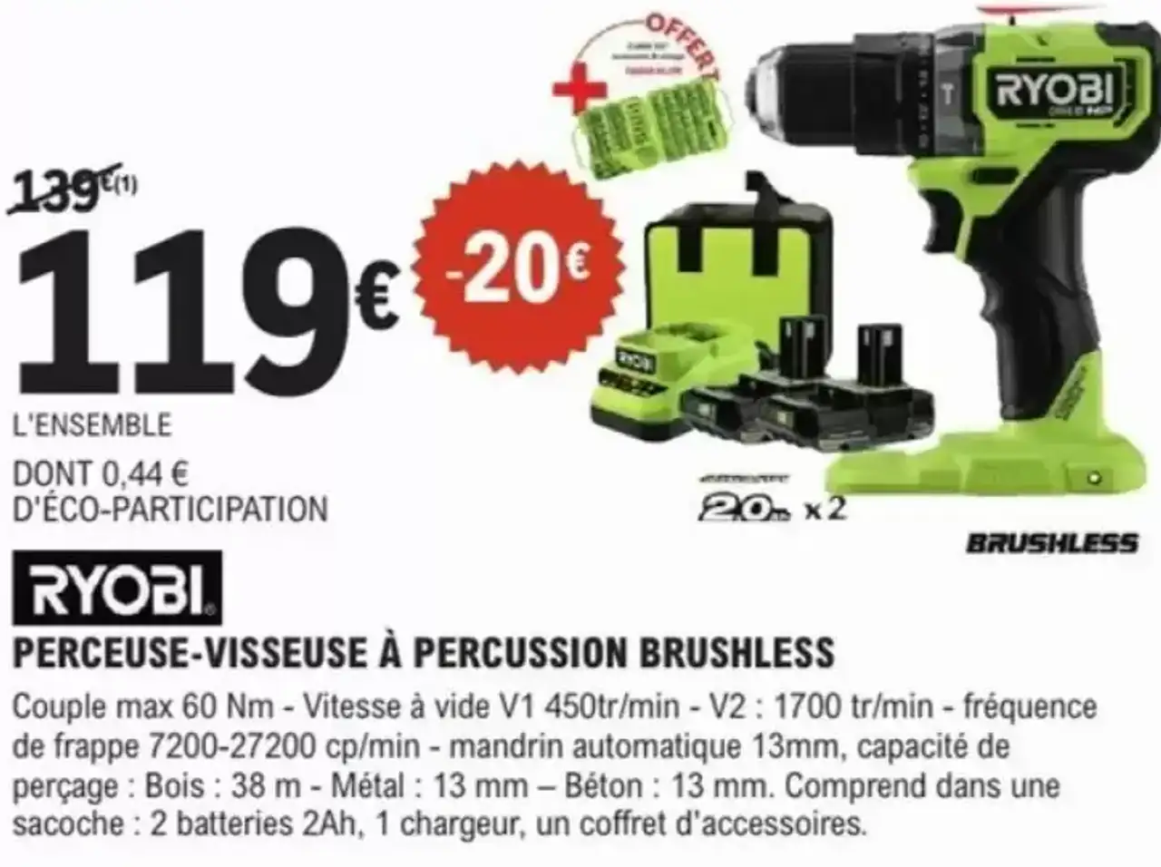 RYOBI PERCEUSE-VISSEUSE À PERCUSSION BRUSHLESS