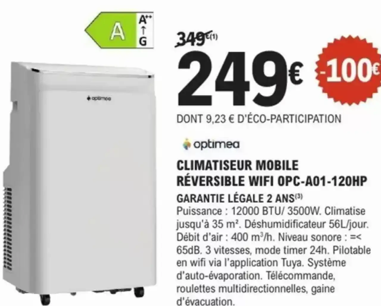 optimea CLIMATISEUR MOBILE RÉVERSIBLE WIFI OPC-A01-120HP