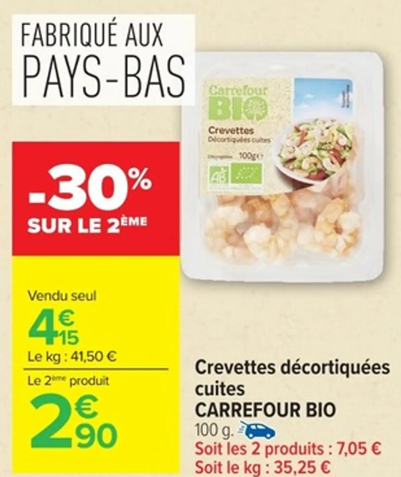 Crevettes décortiquées cuites CARREFOUR BIO