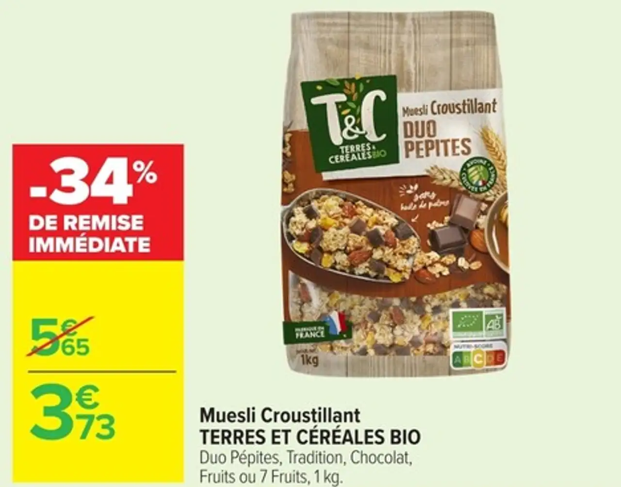 Muesli Croustillant Terres et Céréales Bio