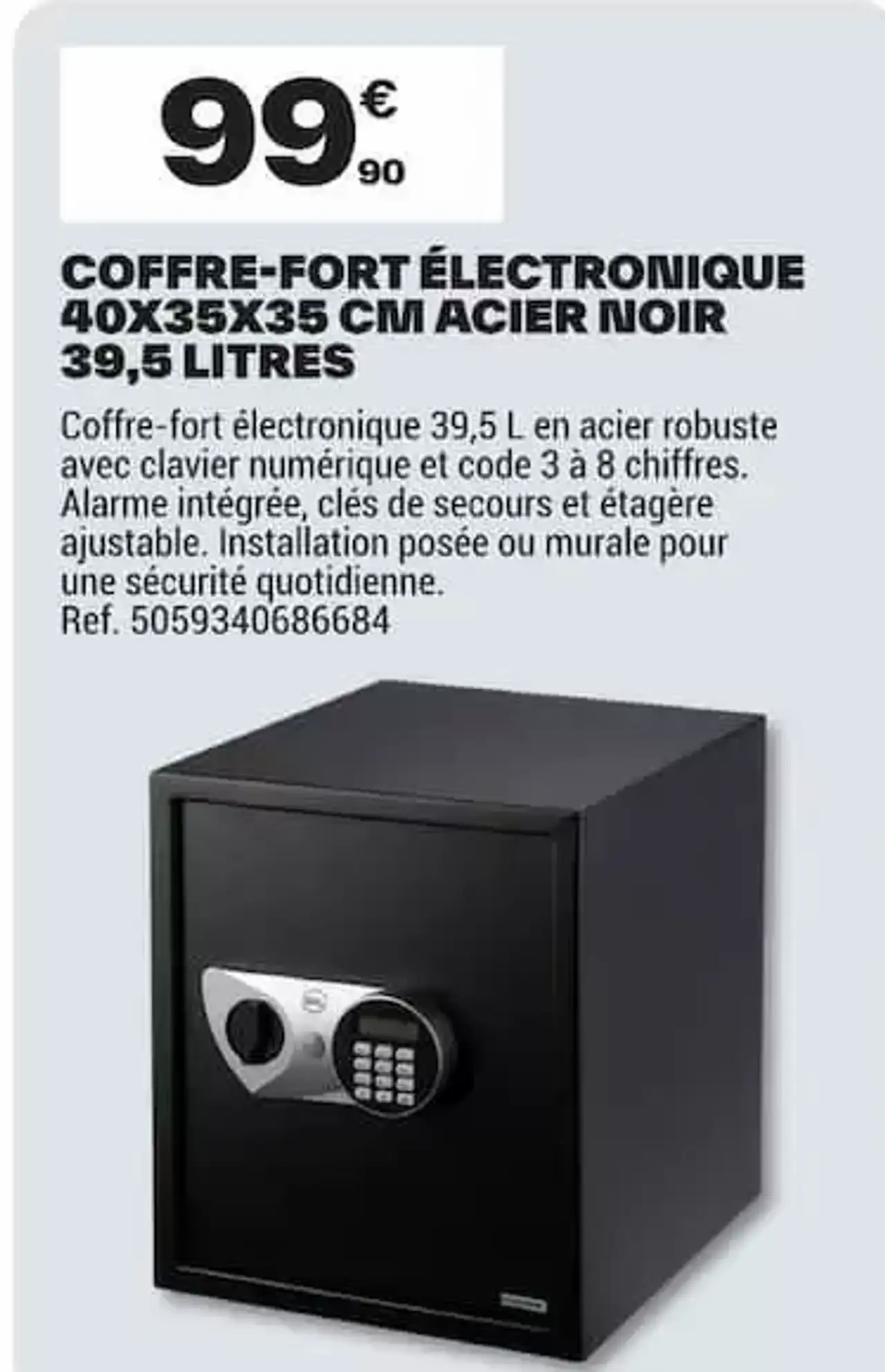 COFFRE-FORT ÉLECTRONIQUE 40X35X35 CM ACIER NOIR 39,5 LITRES