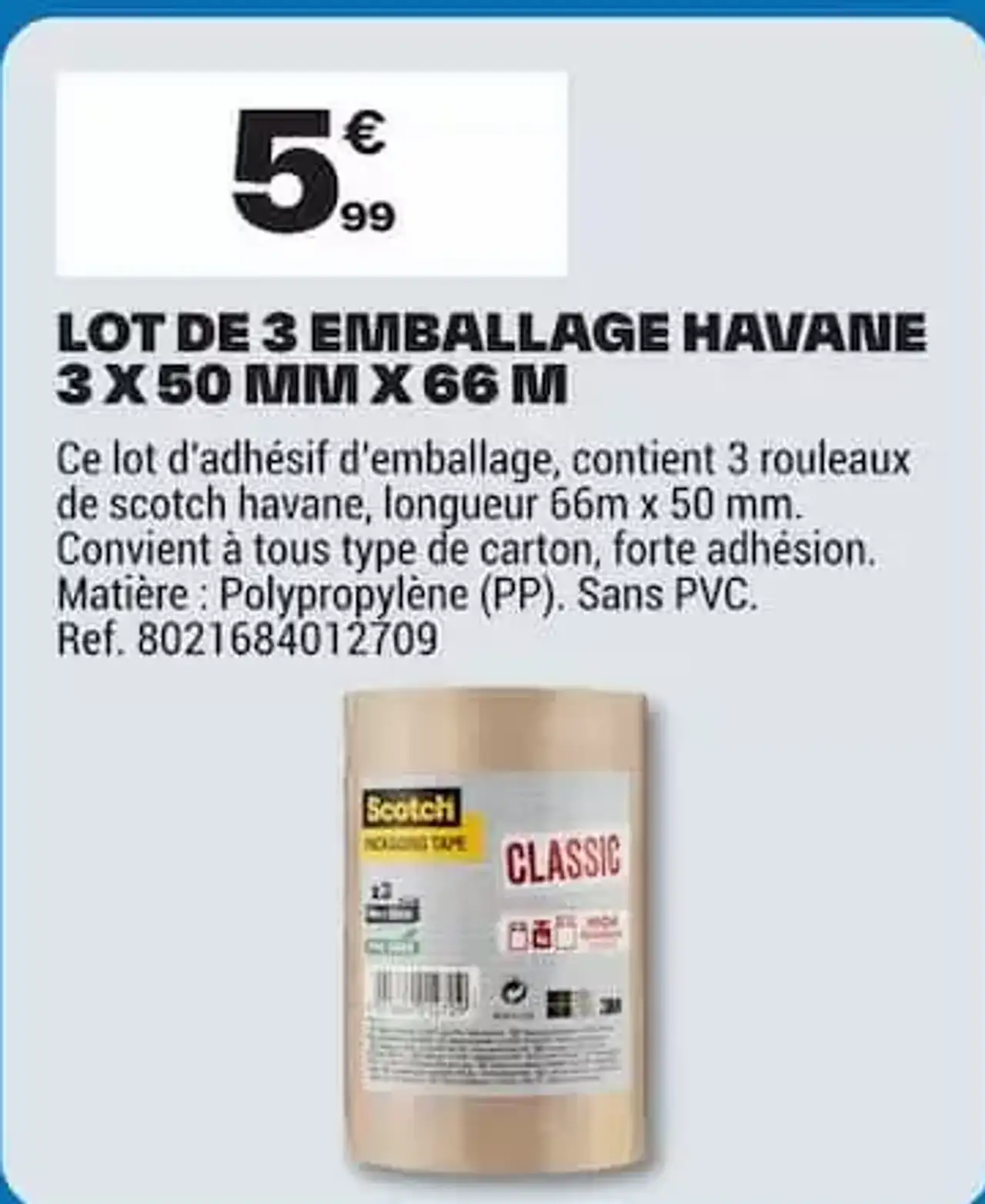Scotch Lot de 3 emballage havane 3 x 50 mm x 66 m