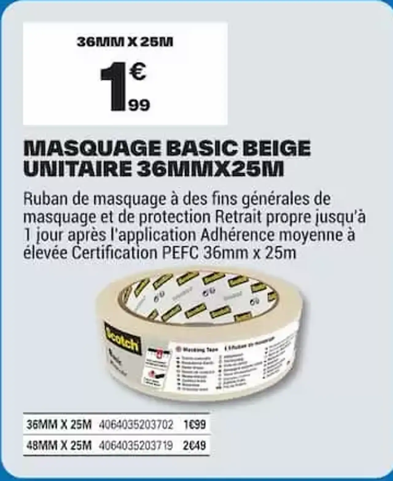 Scotch Masquage basic beige unitaire 36mmx25m
