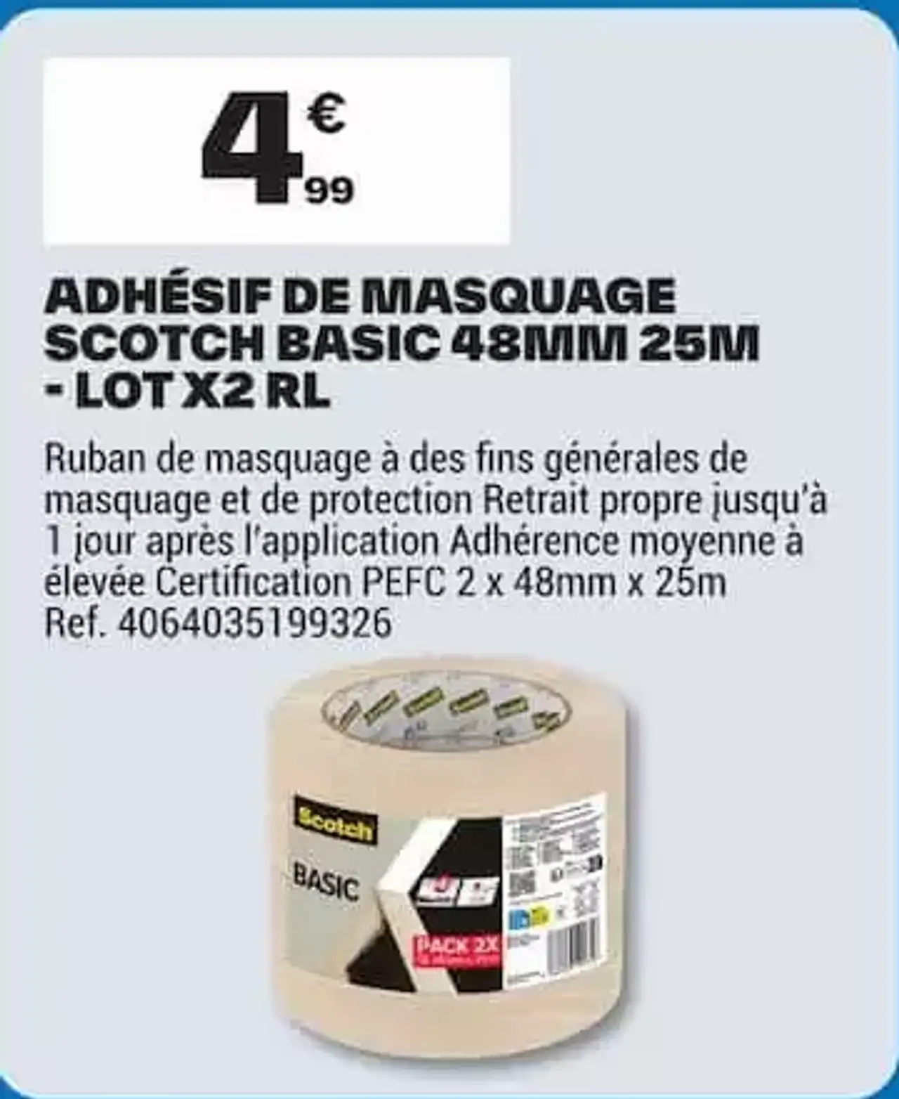 Scotch Adhésif de masquage Scotch Basic 48mm 25m - Lot x2 rl