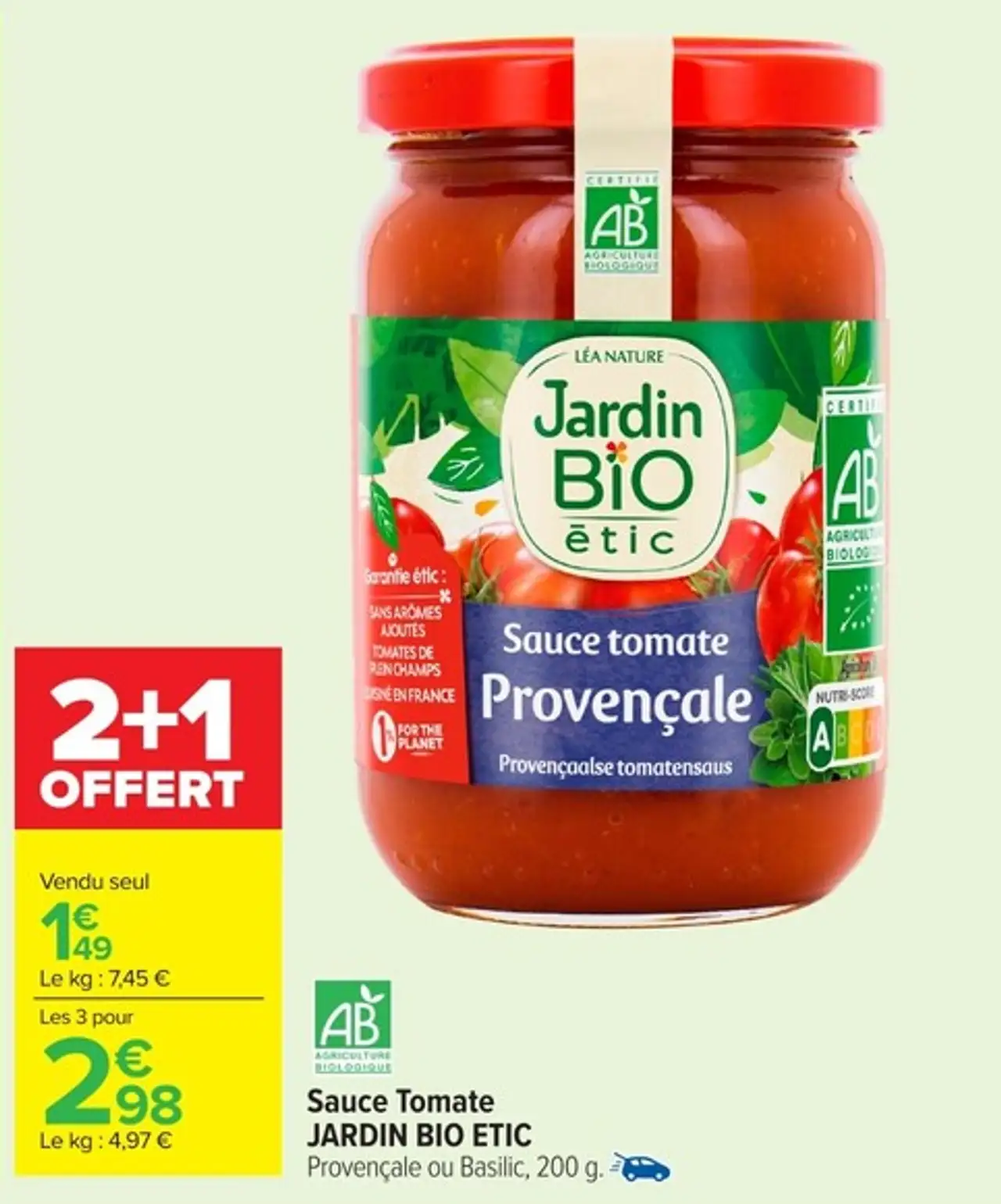 Jardin BiO étic Sauce Tomate Provençale ou Basilic