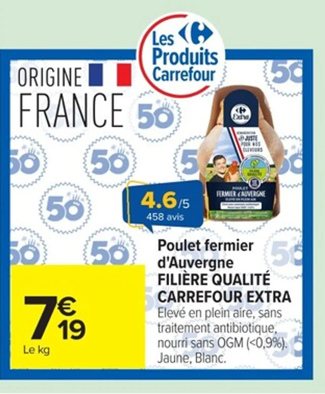 Poulet fermier d'Auvergne FILIÈRE QUALITÉ CARREFOUR EXTRA
