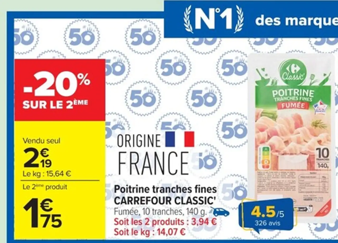 Poitrine tranches fines CARREFOUR CLASSIC