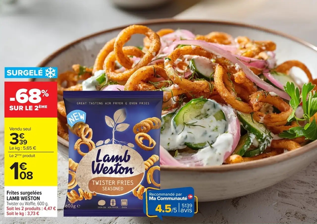 Frites surgelées LAMB WESTON Twister ou Waffle