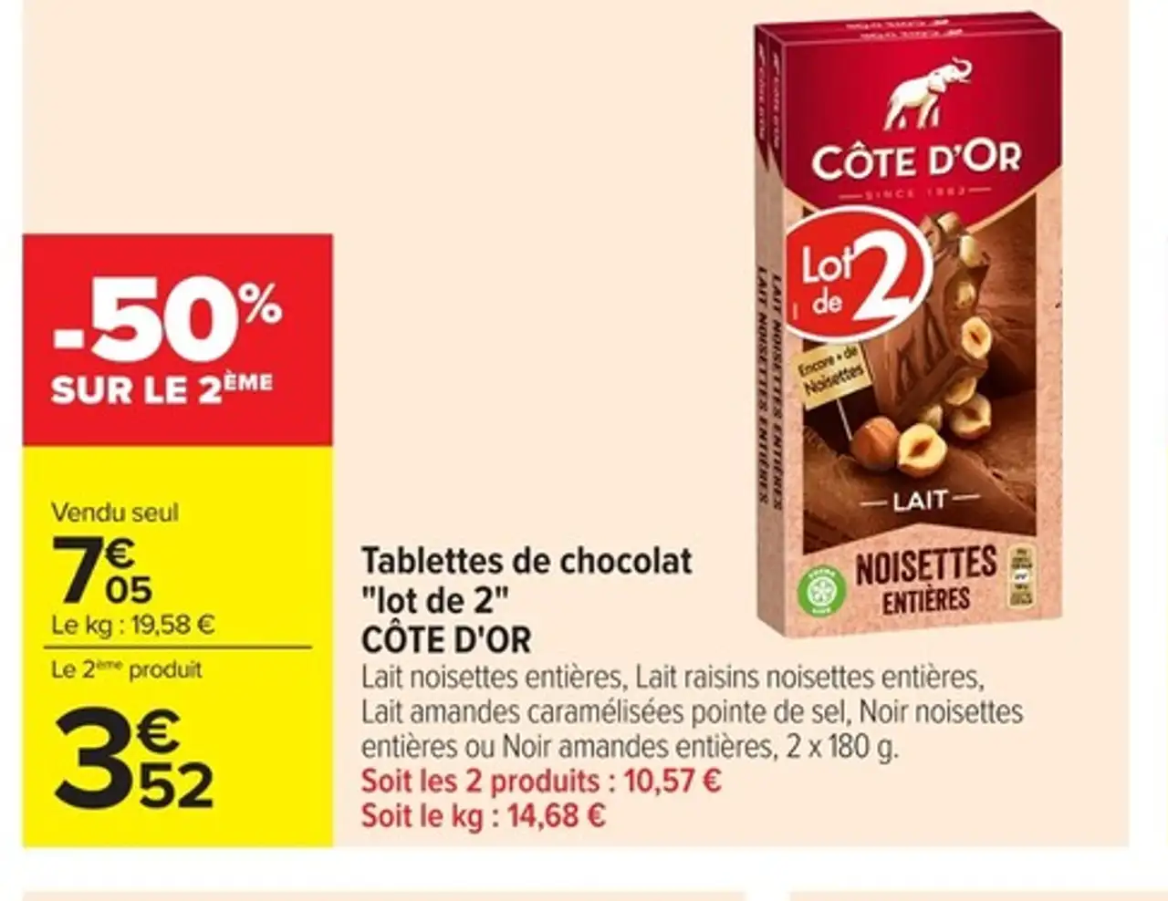 Tablettes de chocolat "lot de 2" CÔTE D'OR