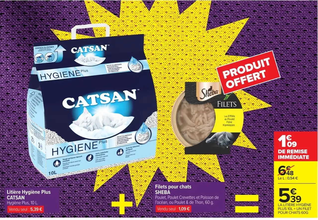 Litière Hygiène Plus CATSAN + Filets pour chats SHEBA