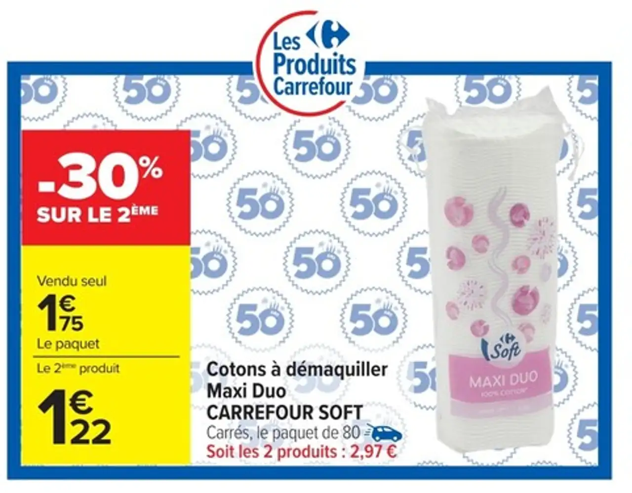 Cotons à démaquiller Maxi Duo Carrefour Soft