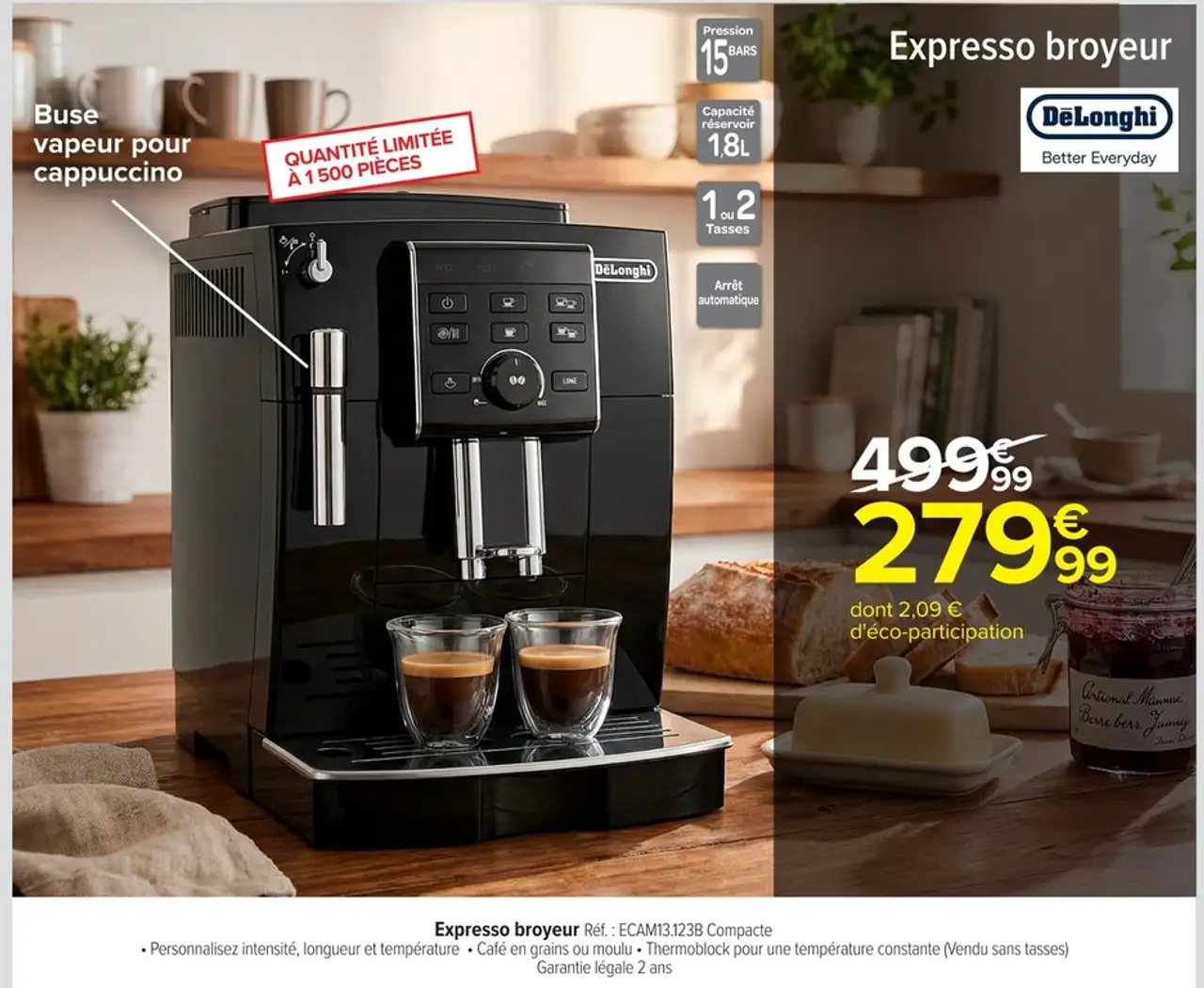 Expresso broyeur DeLonghi ECAM13.123B Compacte