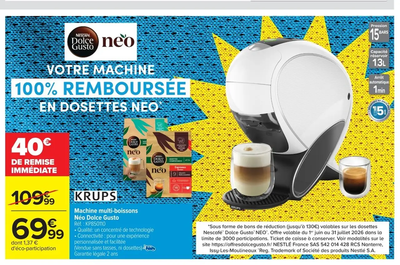 Machine multi-boissons Néo Dolce Gusto KRUPS KP850110