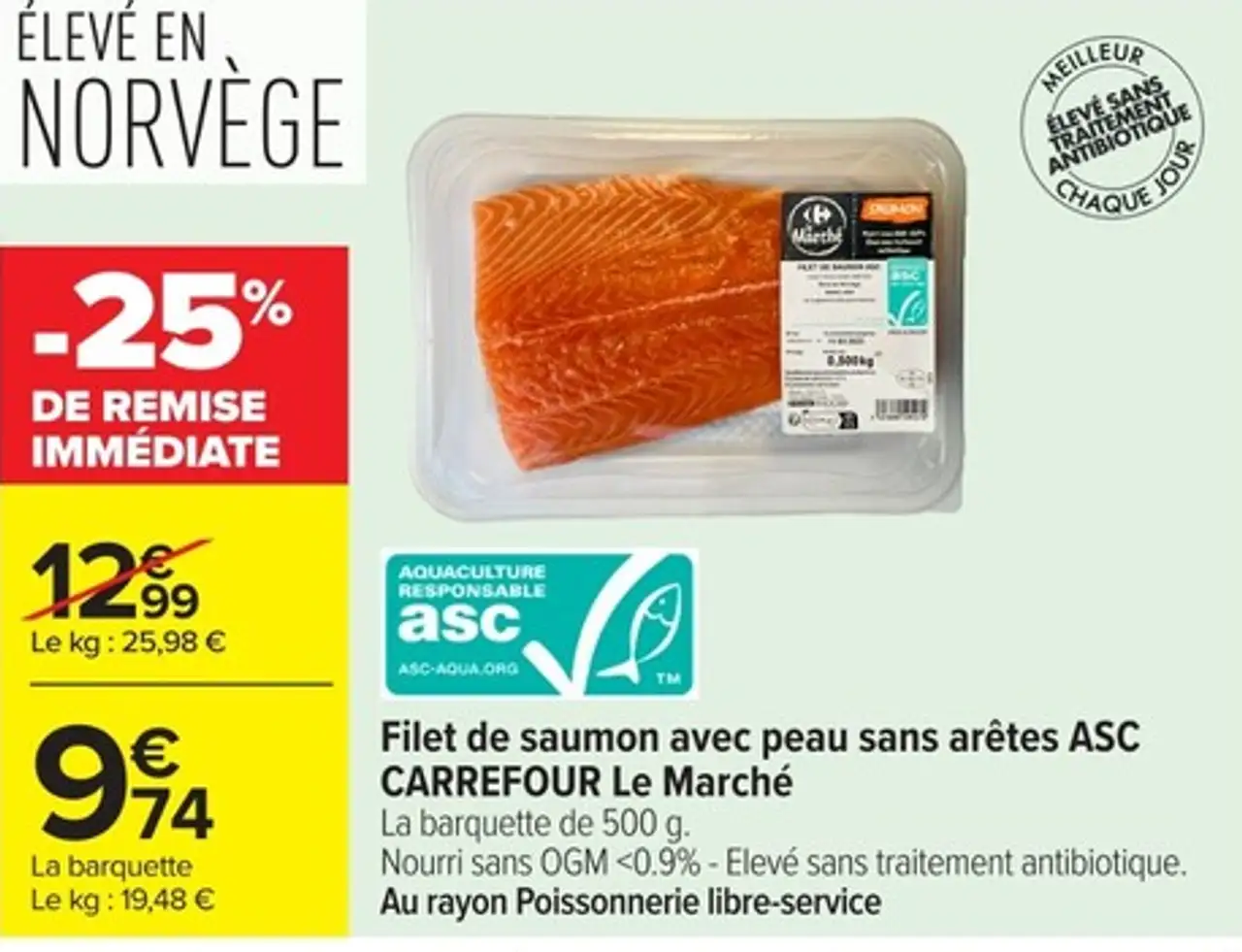Filet de saumon avec peau sans arêtes ASC CARREFOUR