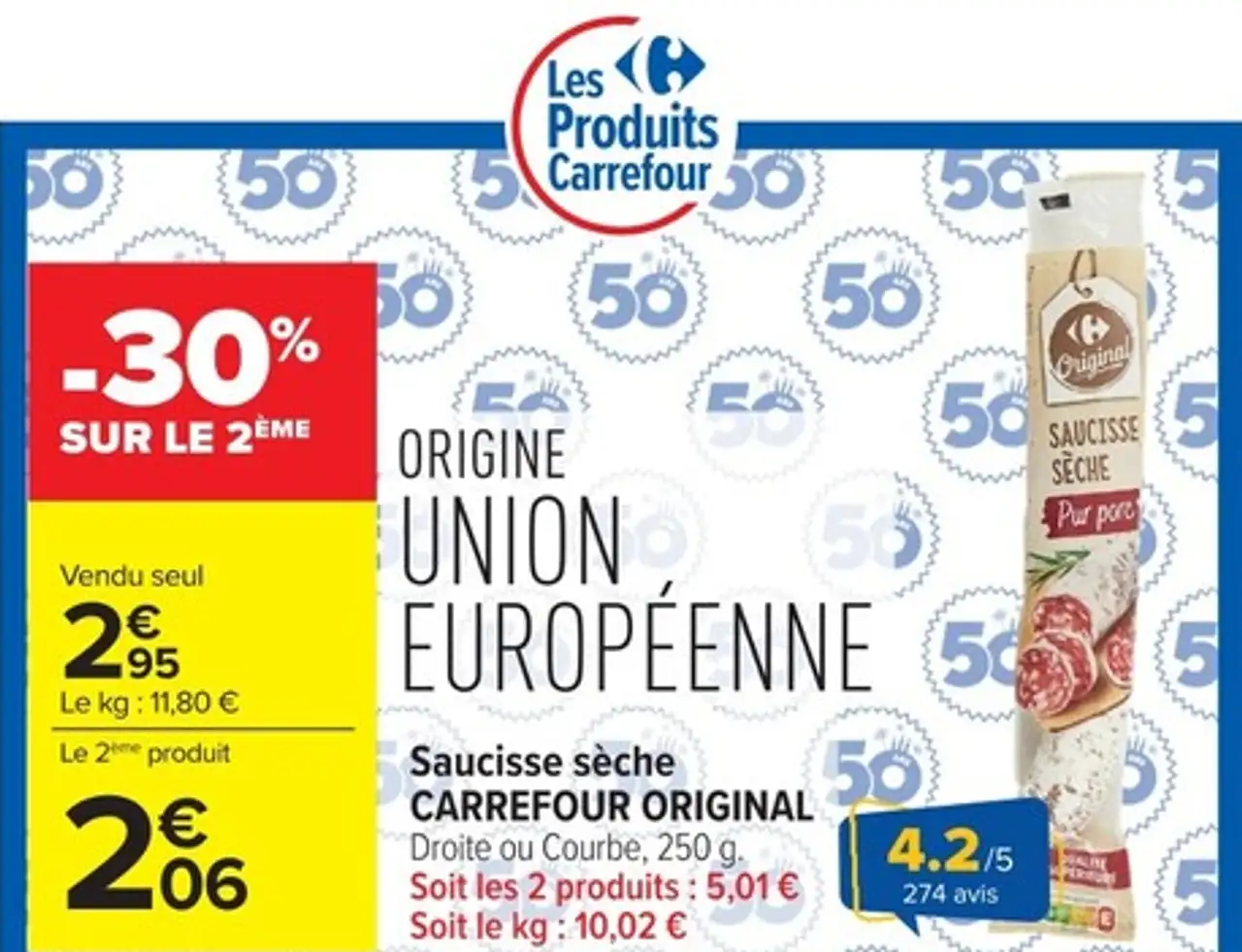 Saucisse sèche CARREFOUR ORIGINAL