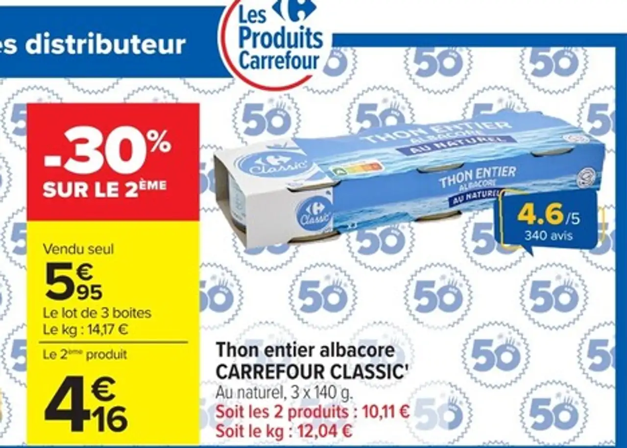 Thon entier albacore CARREFOUR CLASSIC'