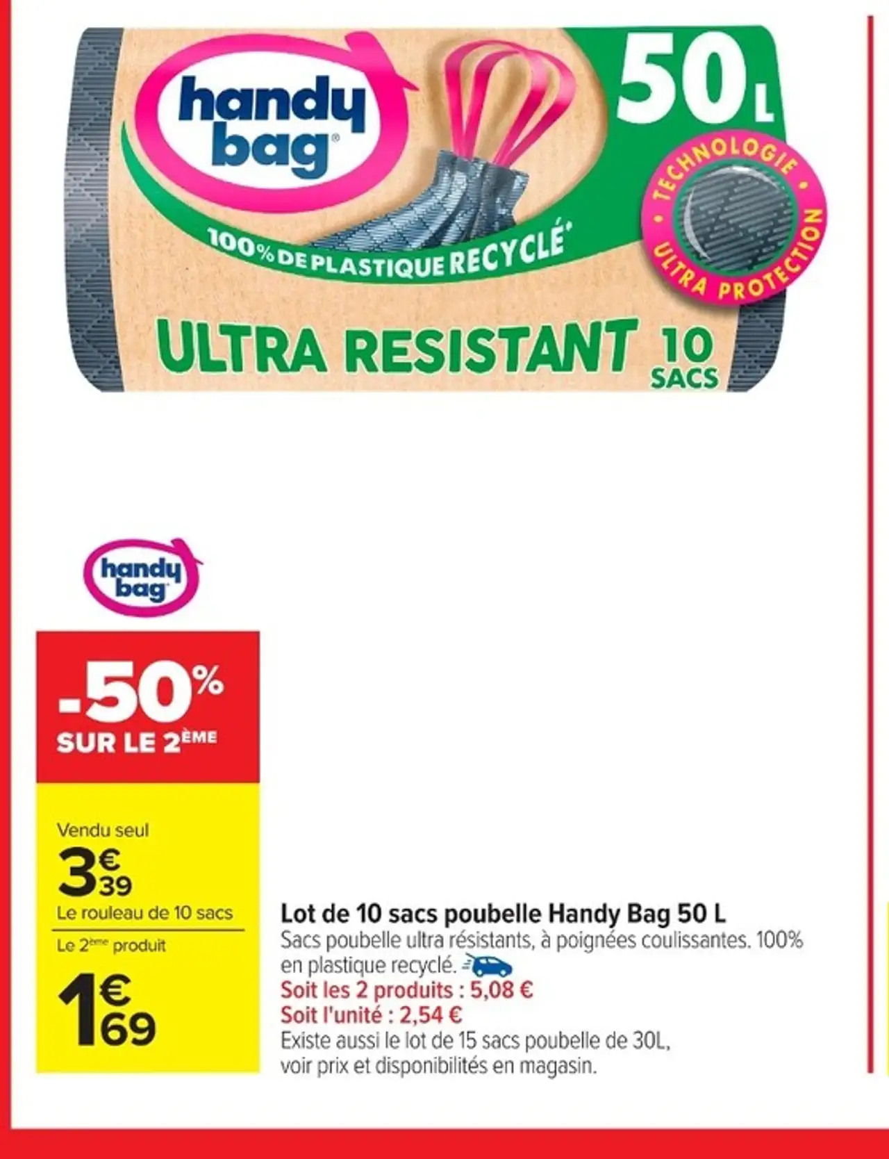 Handy Bag Lot de 10 sacs poubelle Handy Bag 50 L
