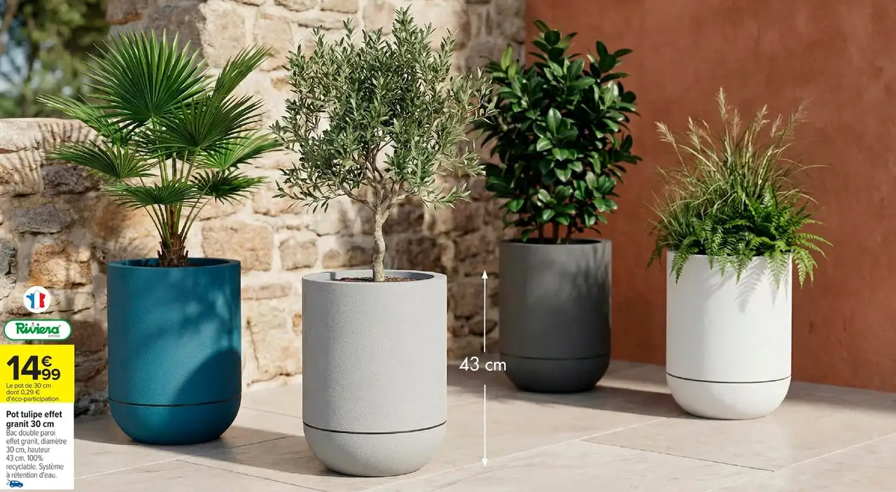 Pot tulipe effet granit 30 cm Riviera
