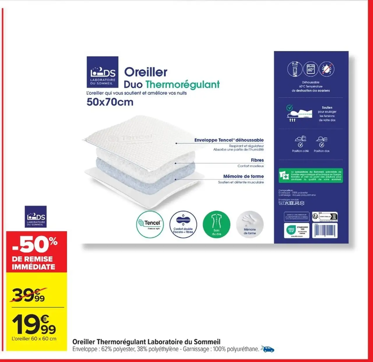 Oreiller Thermorégulant Laboratoire du Sommeil